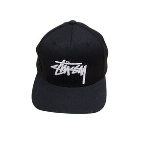 Stussy Hat Snapback Black Embroidered Cap Skater Surf Wool Blend Embroidered